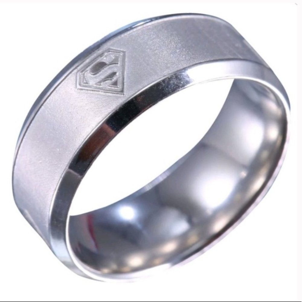 8MM Men's Stainless Steel Band Ring Superman logo